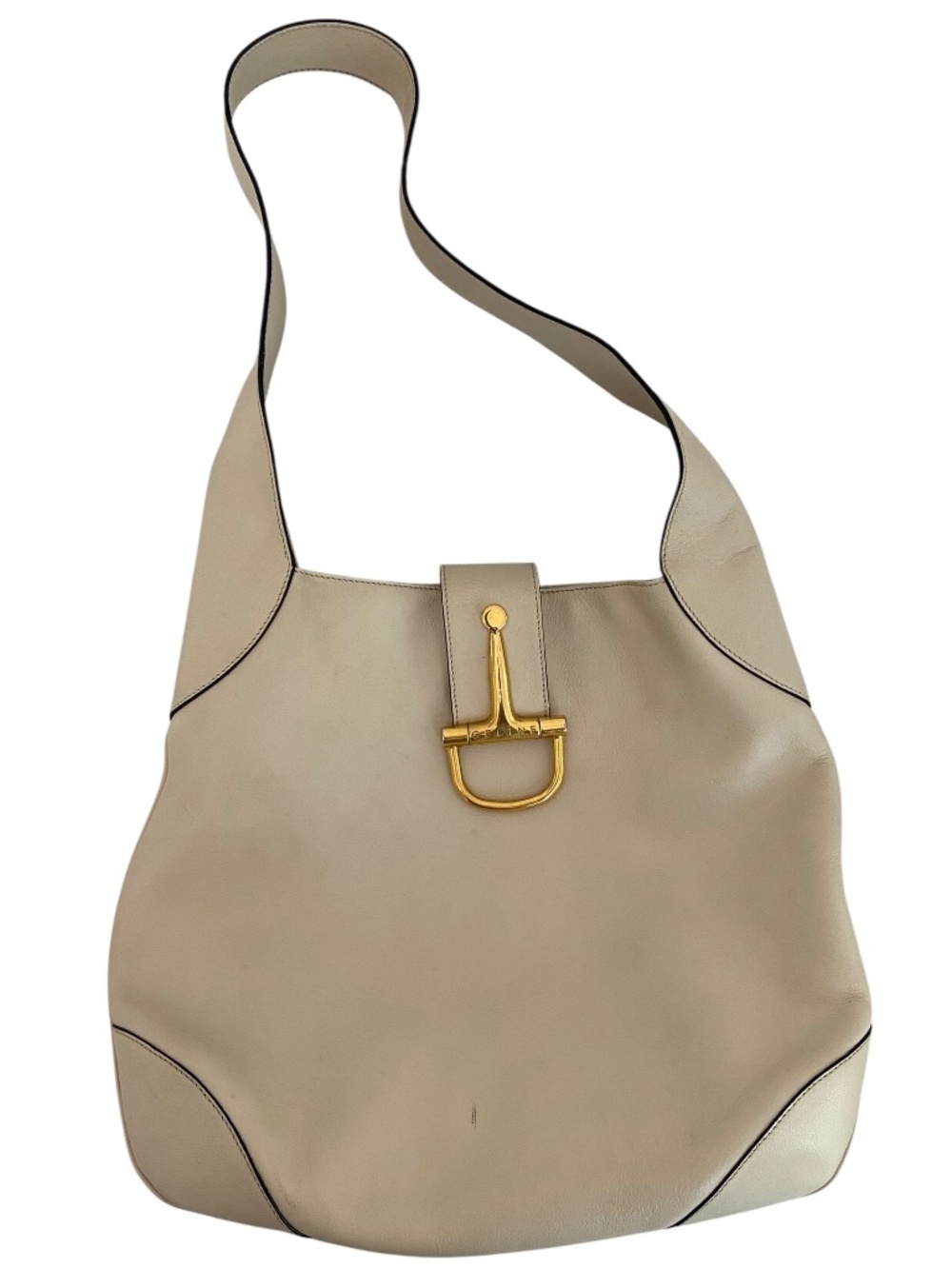 Celine Leather Horsebit Large Shoulder Bag Cream / Ivory / Greige Gold Hardware
